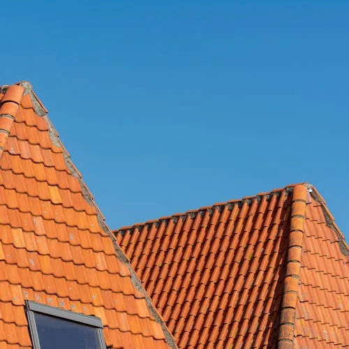 Red roof tiles viewed from above